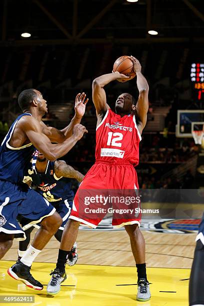 Othyus Jeffers of the Prospect shoots against the Futures during the NBA D-League All-Star Game at Sprint Arena as part of 2014 NBA All-Star Weekend...