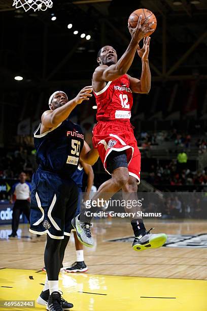 Othyus Jeffers of the Prospects drives to the basket against Futures during the NBA D-League All-Star Game at Sprint Arena as part of 2014 NBA...