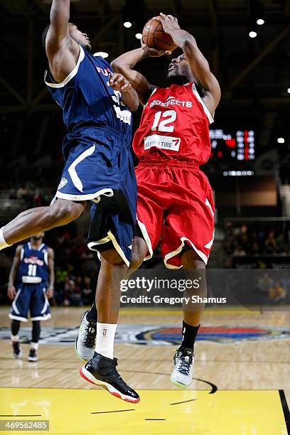 Othyus Jeffers of the Prospects shoots against the Futures during the NBA D-League All-Star Game at Sprint Arena as part of 2014 NBA All-Star Weekend...