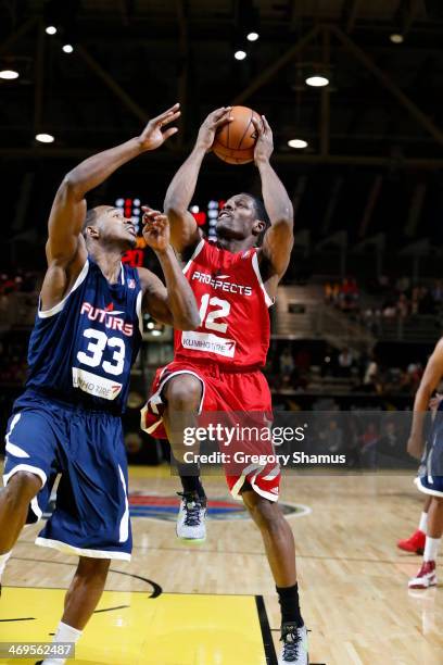 Othyus Jeffers of the Prospects shoots against the Futures during the NBA D-League All-Star Game at Sprint Arena as part of 2014 NBA All-Star Weekend...