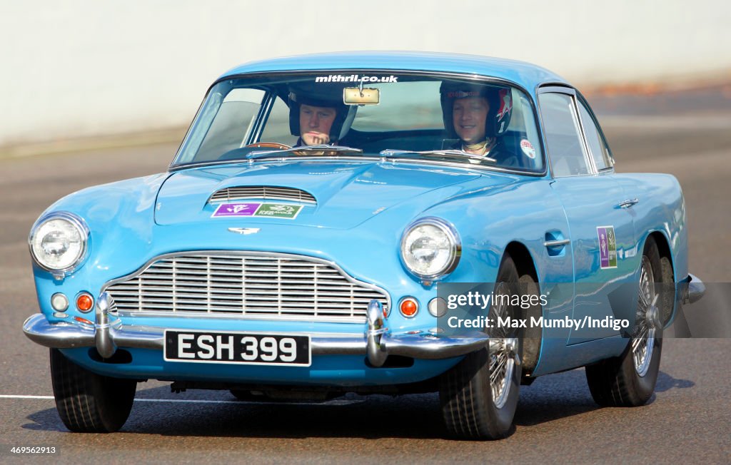 Prince Harry Attends A Track Day For The Royal Foundation Endeavour Fund & Visits Boultbee Flight Academy