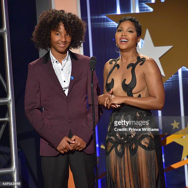 Recording artist Toni Braxton and her Son Diezel Ky Braxton-Lewis onstage at An Evening of Stars at Atlanta Civic Center on April 12, 2015 in...