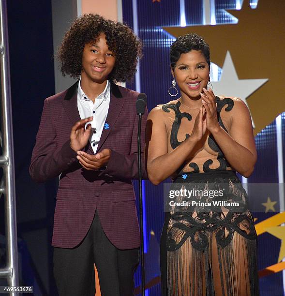 Recording artist Toni Braxton and her Son Diezel Ky Braxton-Lewis onstage at An Evening of Stars at Atlanta Civic Center on April 12, 2015 in...