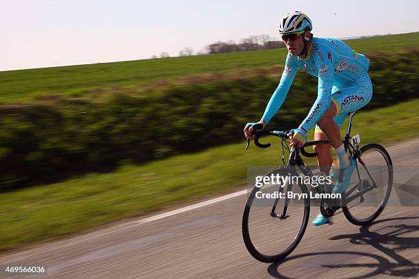 Lars Boom of The Netherlands and the Astana Pro Team in action during the 2015 Paris - Roubaix cycle race from Compiegne to Roubaix on April 12, 2015...