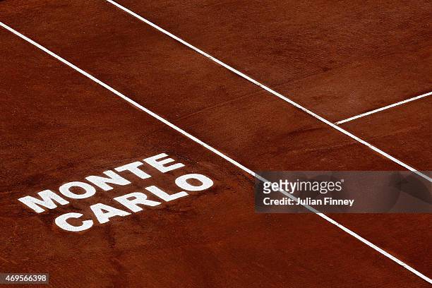 Detail shot of the court during day two of the Monte Carlo Rolex Masters tennis at the Monte-Carlo Sporting Club on April 13, 2015 in Monte-Carlo,...