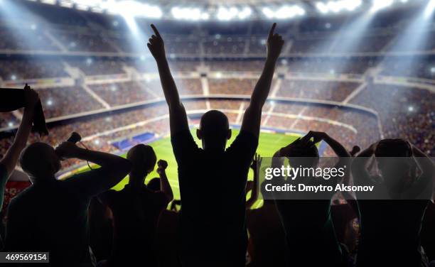soccer fans at stadium - hand fan stock pictures, royalty-free photos & images