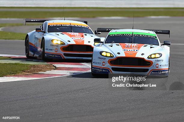 Aston Martin Racing cars driven by Paul Dalla Lana of Canada, Pedro Lamy of Portugal and Mathias Lauda of Austria and Francesco Castellacci of Italy,...