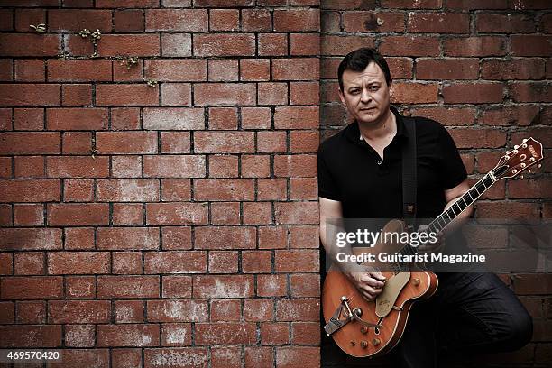 Portrait of Welsh musician James Dean Bradfield, best known as the guitarist and vocalist with indie rock group Manic Street Preachers, photographed...