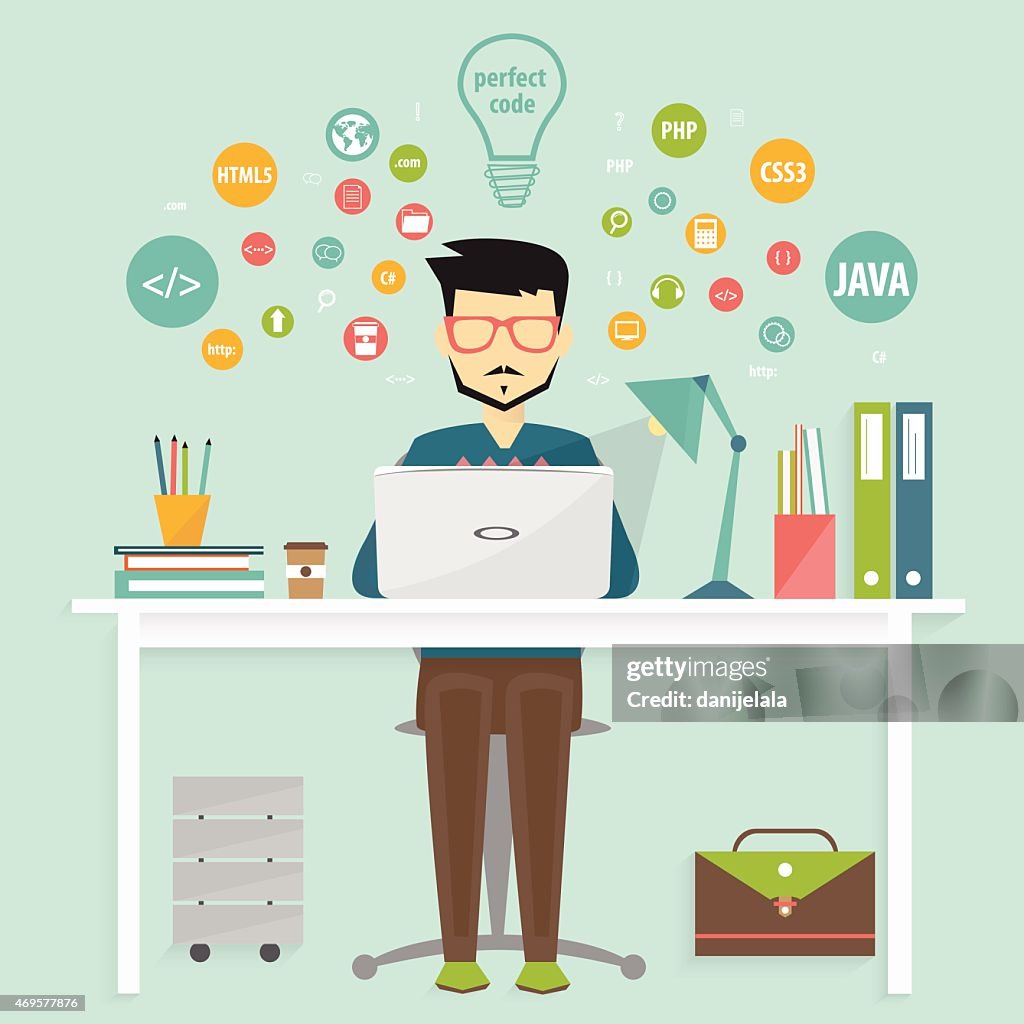 Programmer And Process Coding Programming Concept High-Res Vector ...
