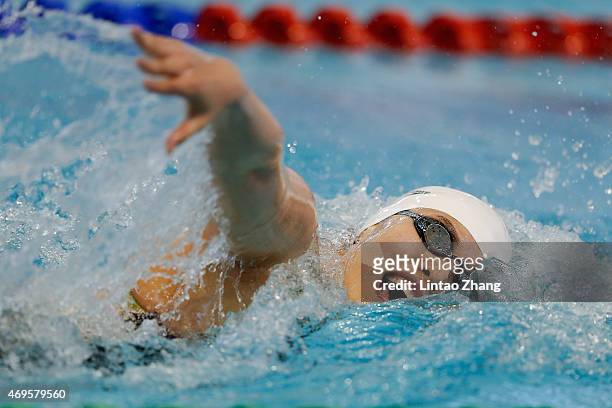 Tang Yi of China competes in the Women's 100m freestyle semi-finals on day five of the China National Swimming Championships on April 13, 2015 in...