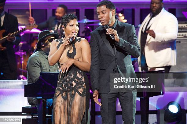 Recording Artist Toni Braxton and Kenneth 'Babyface' Edmonds perform at the UNCF An Evening Of Stars Show at Boisfeuillet Jones Atlanta Civic Center...