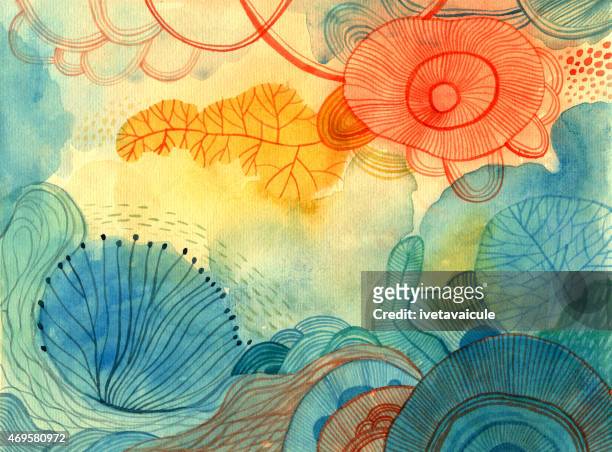 illustrations, cliparts, dessins animés et icônes de coloré abstrait aquarelle fond - au fond de l'océan