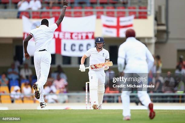 Gary Ballance of England is dismissed caught by Darren Bravo off the bowling of Jason Holder of West Indies during day one of the 1st Test match...