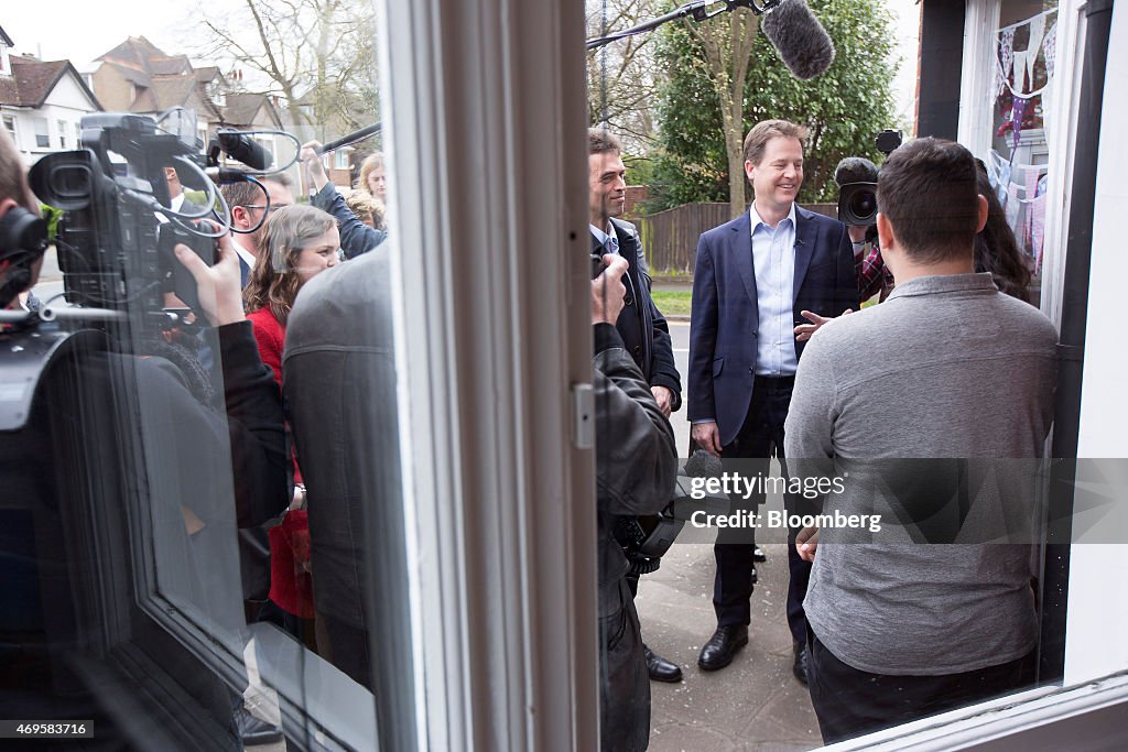 U.K. Liberal Democrat Party Leader Nick Clegg Meets Local Businesses As He Campaigns Ahead Of General Election