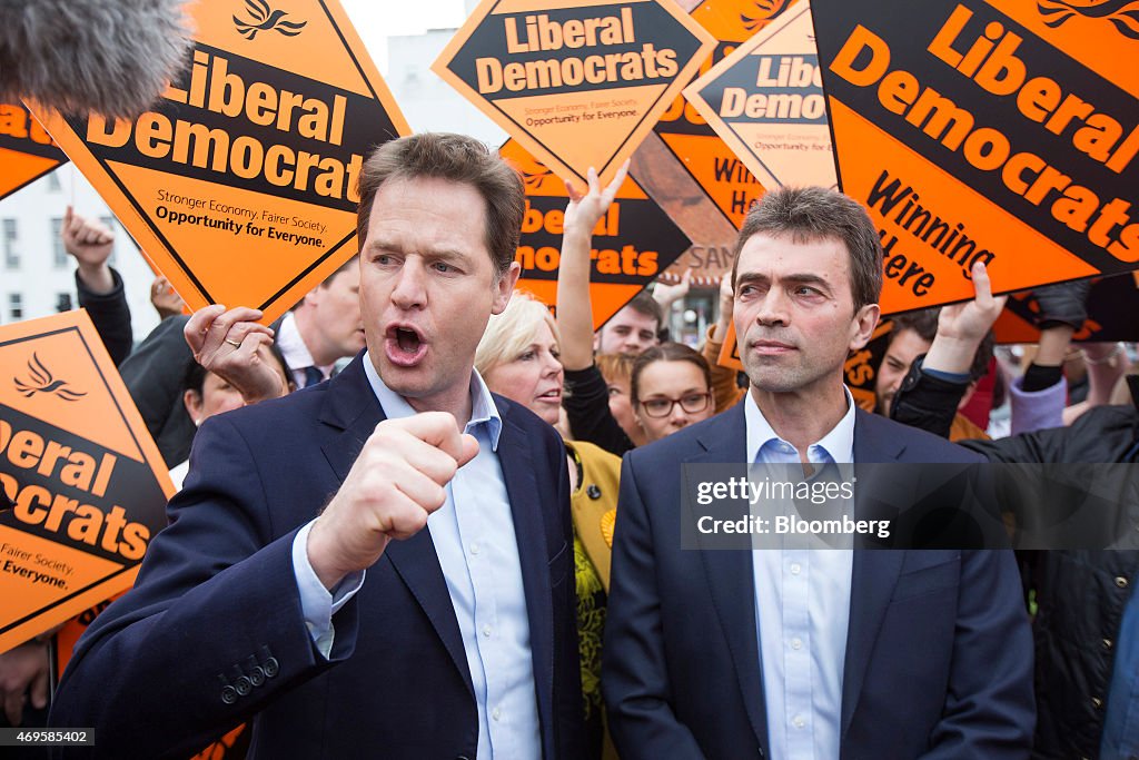 U.K. Liberal Democrat Party Leader Nick Clegg Meets Local Businesses As He Campaigns Ahead Of General Election