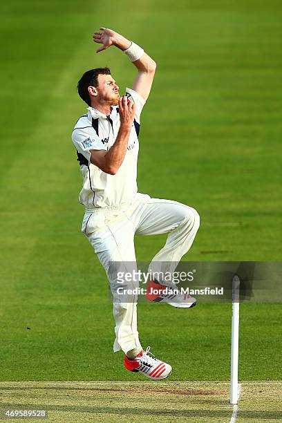James Harris of Middlesex bowls during day two of the LV County Championship Division One match between Middlesex and Nottinghamshire at Lord's...