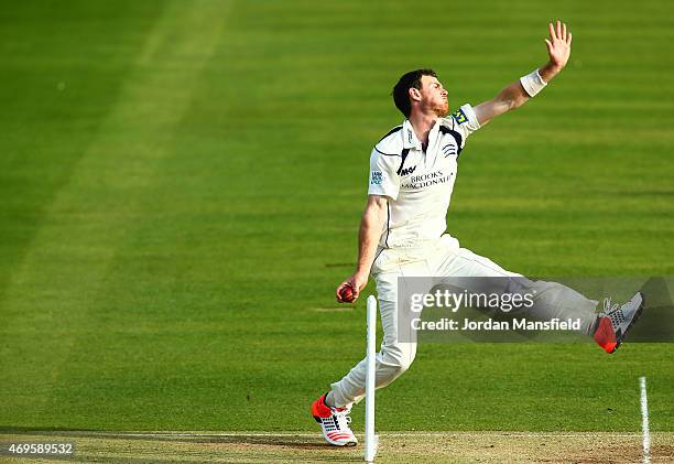 James Harris of Middlesex bowls during day two of the LV County Championship Division One match between Middlesex and Nottinghamshire at Lord's...