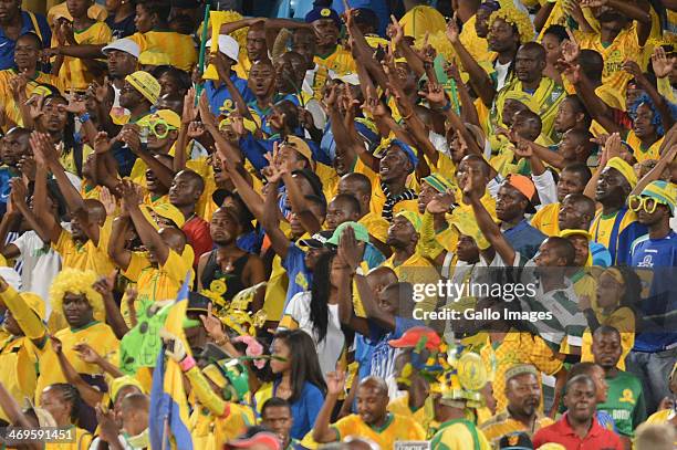 Sundowns fans during the Absa Premiership match between Mamelodi Sundowns and Ajax Cape Town at Loftus Stadium on February 15, 2014 in Pretoria,...