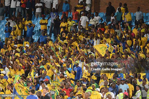 Sundowns fans during the Absa Premiership match between Mamelodi Sundowns and Ajax Cape Town at Loftus Stadium on February 15, 2014 in Pretoria,...