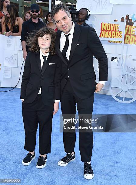 Mark Ruffalo and Bella Noche Ruffalo arrives at the 2015 MTV Movie Awards at Nokia Theatre L.A. Live on April 12, 2015 in Los Angeles, California.