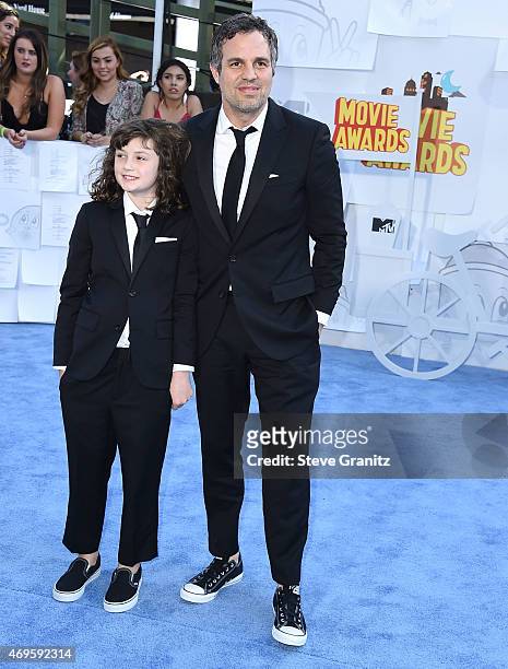 Mark Ruffalo and Bella Noche Ruffalo arrives at the 2015 MTV Movie Awards at Nokia Theatre L.A. Live on April 12, 2015 in Los Angeles, California.