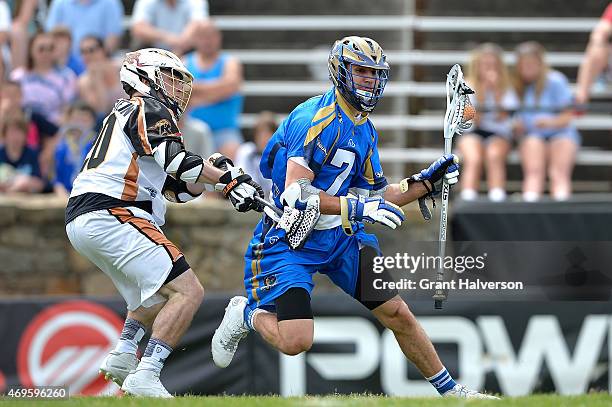 Jake Tripucka of the Charlotte Hounds during their game against the Rochester Rattlers at American Legion Memorial Stadium on April 12, 2015 in...