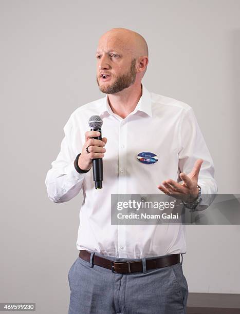 James Paulding of Merlin Entertainments Group speaks during a press conference announcing Nik Wallenda's next walk on April 13, 2015 in New York...