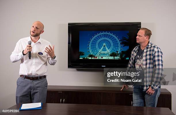 Nik Wallenda and James Paulding of Merlin Entertainments Group speak during a press conference announcing Nik Wallenda's next walk on April 13, 2015...