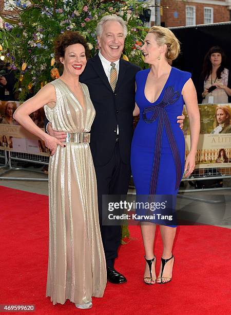 Helen McCrory, Alan Rickman and Kate Winslet attend the UK premiere of "A Little Chaos" at Odeon Kensington on April 13, 2015 in London, England.