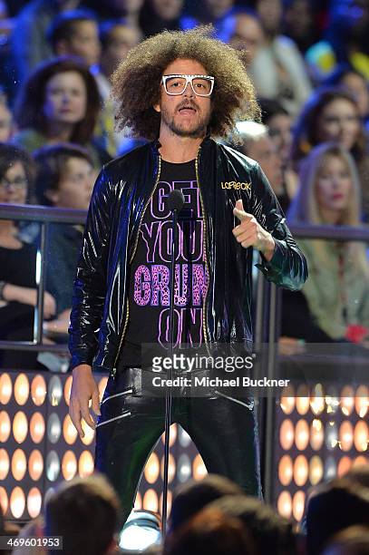 Recording artist Redfoo of LMFAO speaks onstage during Cartoon Network's fourth annual Hall of Game Awards at Barker Hangar on February 15, 2014 in...