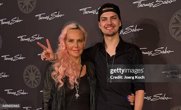 Actor Jimi Blue Ochsenknecht and his mother Natascha Ochsenknecht attend the Thomas Sabo Karma Night at Postpalast on February 15, 2014 in Munich,...