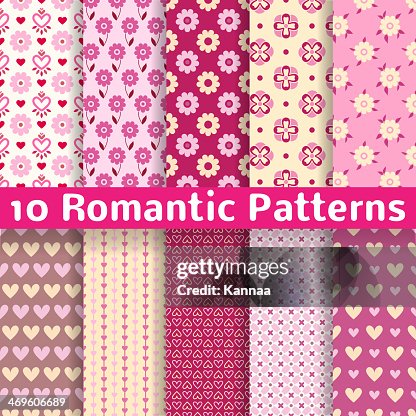 Romantic Style Pattern Romantic Different Vector Seamless Patterns High-Res Vector Graphic ...