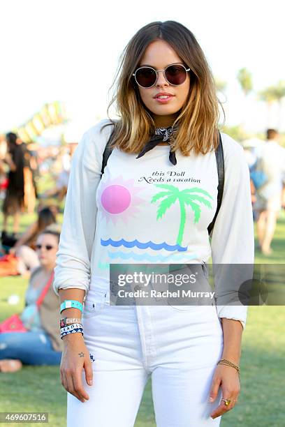 Atlanta de Cadenet, wearing Wildfox, attends the 2015 Coachella Valley Music and Arts Festival - Weekend 1 at The Empire Polo Club on April 11, 2015...