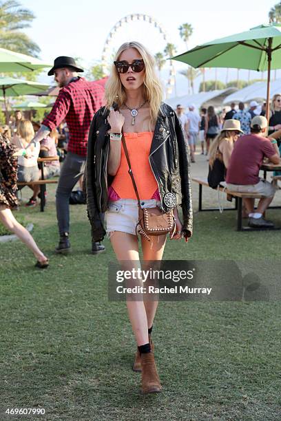 Mary Charteris wearing Coach attends the 2015 Coachella Valley Music and Arts Festival - Weekend 1 at The Empire Polo Club on April 11, 2015 in...