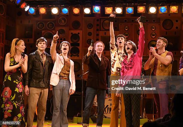 Ray Davies and the cast of "Sunny Afternoon" including Ned Derrington, Adam Sopp, John Dagleish and George Maguire celebrate their Olivier Award wins...