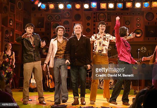 Ray Davies and the cast of "Sunny Afternoon" including Ned Derrington, Adam Sopp, John Dagleish and George Maguire celebrate their Olivier Award wins...