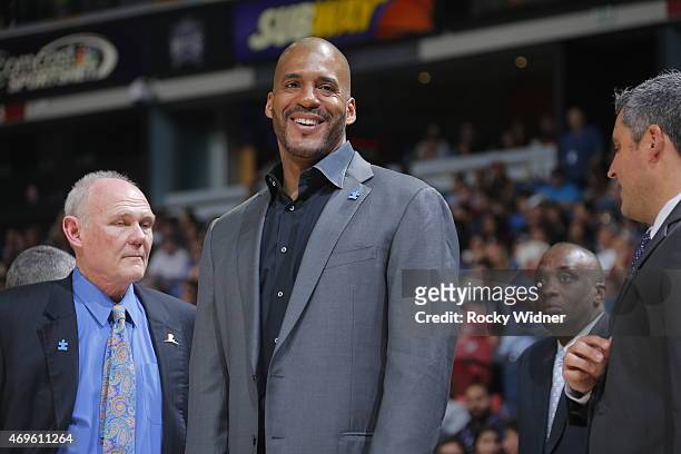Assistant coach Corliss Williamson of the Sacramento Kings coaches against the New Orleans Pelicans on April 3, 2015 at Sleep Train Arena in...