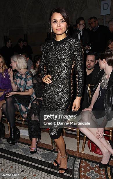 Samantha Barks attends the Julien Macdonald show at London Fashion Week AW14 at on February 15, 2014 in London, England.