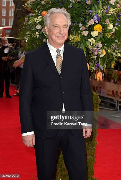 Alan Rickman attends the UK premiere of "A Little Chaos" at Odeon Kensington on April 13, 2015 in London, England.