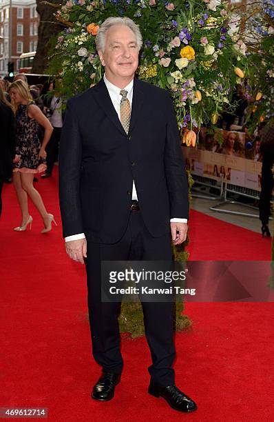 Alan Rickman attends the UK premiere of "A Little Chaos" at Odeon Kensington on April 13, 2015 in London, England.