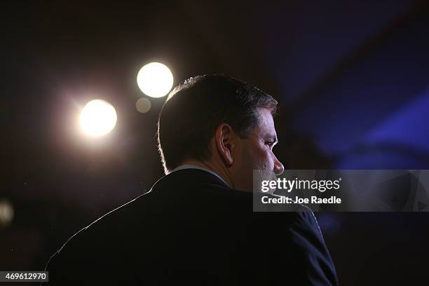 Sen. Marco Rubio speaks as he announces his candidacy for the Republican presidential nomination during an event at the Freedom Tower on April 13,...