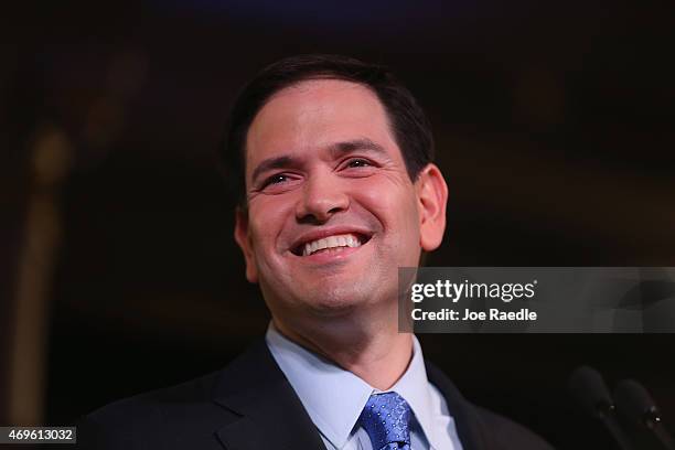 Sen. Marco Rubio speaks as he announces his candidacy for the Republican presidential nomination during an event at the Freedom Tower on April 13,...