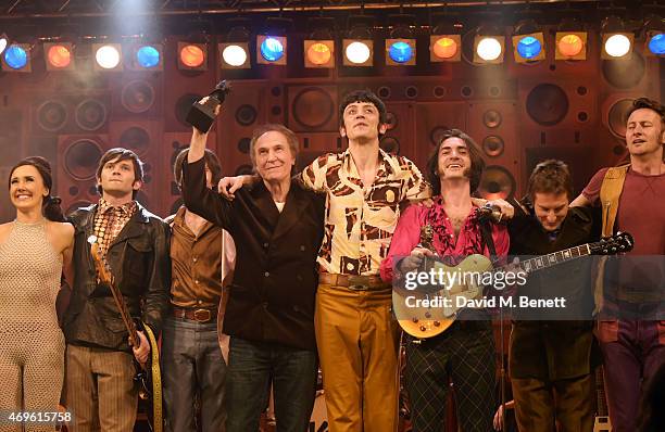 Ray Davies, John Dagleishm, George Maguire and the cast of "Sunny Afternoon" celebrate their 4 Olivier Award wins onstage at The Harold Pinter...