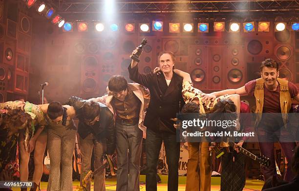 Ray Davies and the cast of "Sunny Afternoon" including Ned Derrington, Adam Sopp, John Dagleish and George Maguire celebrate their Olivier Award wins...