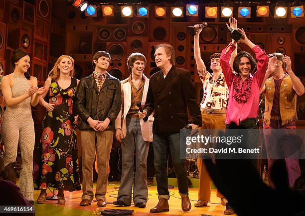 Ray Davies and the cast of "Sunny Afternoon" including Ned Derrington, Adam Sopp, John Dagleish and George Maguire celebrate their Olivier Award wins...