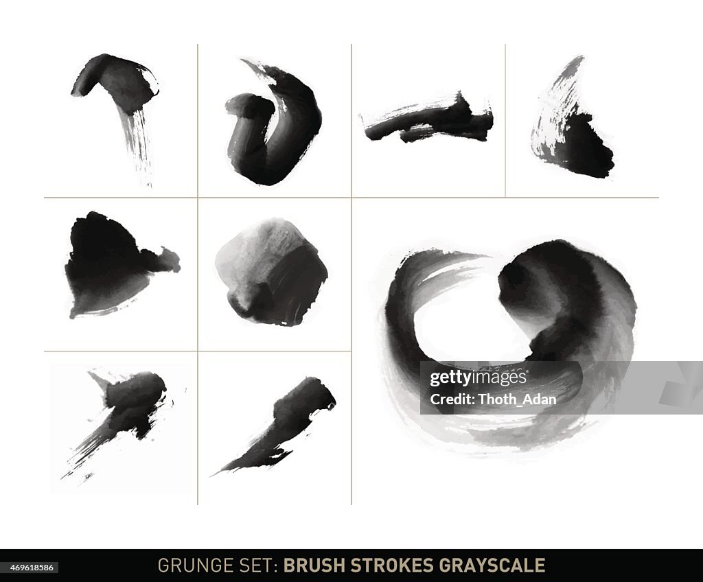 Grunge-set:  Dynamische brush stroke Bewegungen in Graustufe