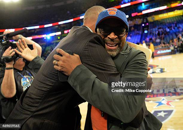 Former NBA Player Reggie Miller and Director Spike Lee attend the State Farm All-Star Saturday Night during the NBA All-Star Weekend 2014 at The...