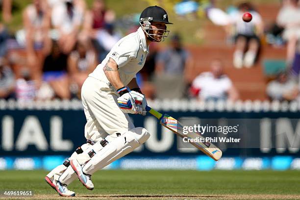 Brendon McCullum of New Zealand bats during day three of the 2nd Test match between New Zealand and India at the Basin Reserve on February 16, 2014...