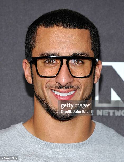 Quarterback of the San Francisco 49ers Colin Kaepernick poses in the press room during Cartoon Network's fourth annual Hall of Game Awards at Barker...