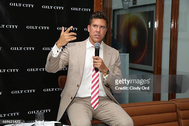 Fredrik Eklund speaks during the Gilt City celebration of his new book "The Sell: The Secrets Of Selling Anything To Anyone" on April 13, 2015 in New...